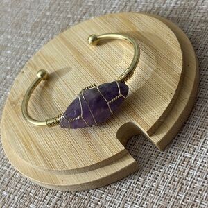 Natural Raw Amethyst amethyst crystal wire-wrapped gold cuff bracelet